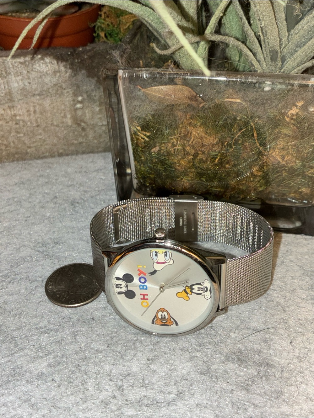 Disney Parks Silver toned Character Mesh Strap Watch - "OH BOY" Dial